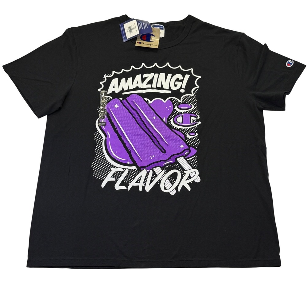 Champion Mens Amazing Flavor Purple Popsicle Graphic T-Shirt Black Large 1208A6